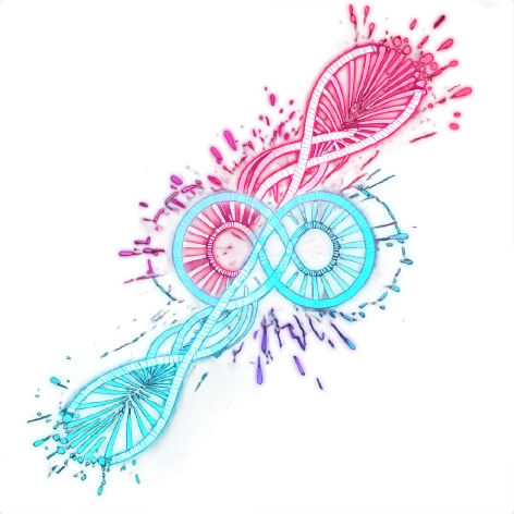 An illustration of a dna molecule with an infinity symbol in it.
